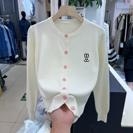 小兔刺绣针织开衫女春秋新款设计感小众软糯毛衣外套漂亮打底上衣商品大图