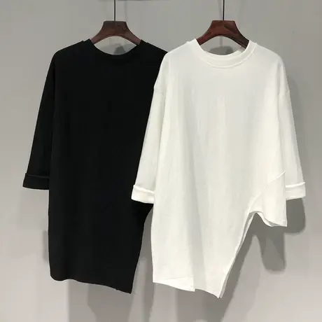 早秋胖mm开叉长袖t恤女宽松网红ins潮牌大码别致韩风chic上衣复古图片