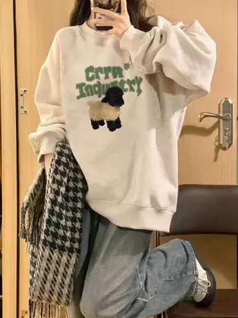 灰色卫衣女vintage秋季薄款大码休闲长袖ins潮牌小个子慵懒风上衣图片