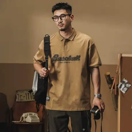 潮流百搭男士夏季薄款POLO衫休闲宽松圆领透气简约时尚纯色复古商品大图