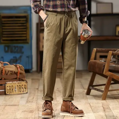百搭工装裤天然高密精梳棉微弹力面料耐磨多口袋休闲男裤宽松长裤图片