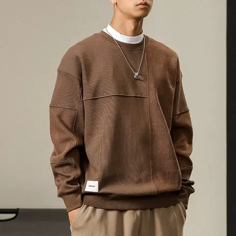 秋冬百搭卫衣针织毛衣拼接撞色高档男士卫衣圆领时尚卫衣百搭男装商品大图