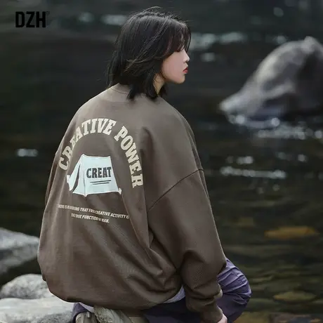 情侣户外露营重磅卫衣男春秋款圆领质感刺绣潮牌休闲外套2023新款商品大图