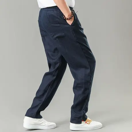 亚麻裤男夏季新款宽松大码长裤男士休闲舒适小脚棉麻百搭商务男裤商品大图