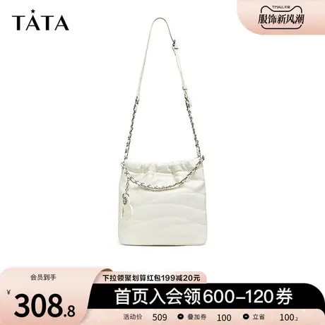 Tata他她简约通勤流浪包女质感软皮纯色水桶包2024春新款X3214AX4图片