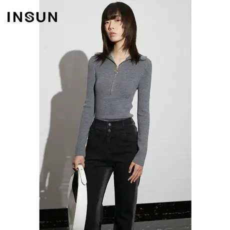 恩裳COVER2023年早春新款polo领直身修身上衣羊毛亲肤女装针织衫商品大图