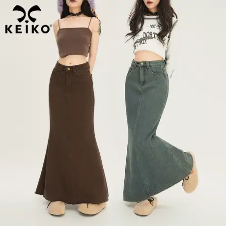 KEIKO 鱼尾牛仔a字半身裙女2023秋冬美式复古辣妹显瘦中长款裙子图片
