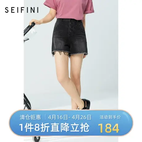 诗凡黎夏季热裤直筒裤深灰牛仔复古高腰休闲短裤7C5350721商品大图
