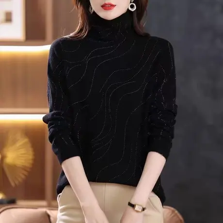 伊自尚2024年新款韩版胖mm时尚大码女装秋冬气质显瘦高领针织毛衣商品大图