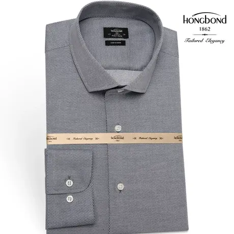 红邦创衣 2023秋冬新衬衣长袖商务衬衫男士纯棉修身上衣蓝色提花图片