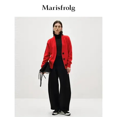 【商场同款】玛丝菲尔2024春新款橘红V领开衫长袖保暖针织衫外套商品大图