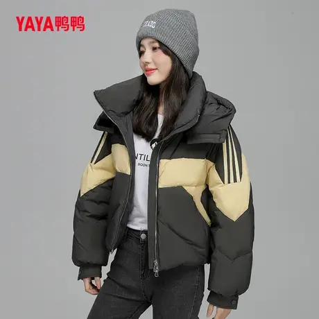 鸭鸭羽绒服女2023年冬季短款拼色连帽时尚百搭韩版保暖外套C图片