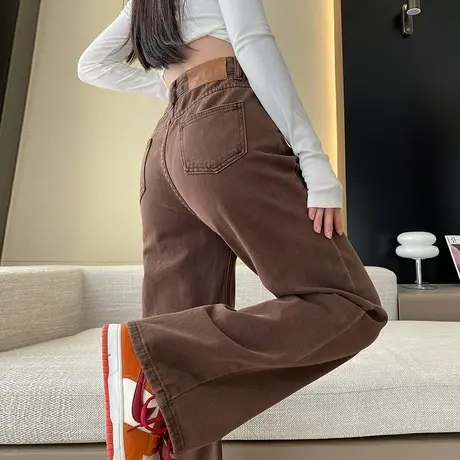 设计感美式深色阔腿牛仔裤女春秋高腰显瘦直筒裤垂感宽松拖地裤子商品大图