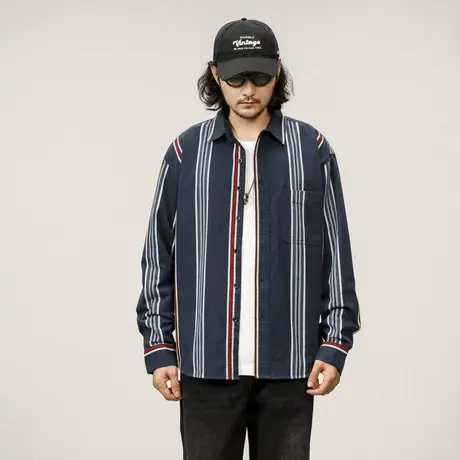 新款时尚衬衫长袖男士色织条纯棉不起毛百搭休闲春秋衬衣休闲男装图片