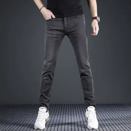 高端潮牌牛仔裤男款修身小脚2024新款深灰色夏季薄款休闲男士裤子商品大图