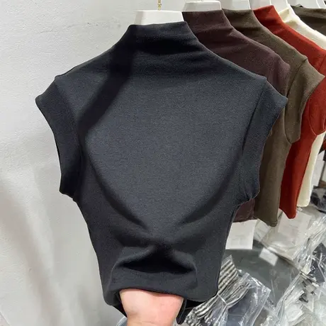 半高领设计感小众短袖T恤女夏天韩版修身洋气时髦短款飞飞袖上衣商品大图