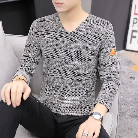 长袖T恤男卫衣休闲加肥加大码男装潮流舒适肥佬上衣服针织打底衫商品大图