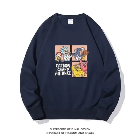 潮牌趣味卡通印花卫衣男夏季青少年学生宽松休闲圆领套头上衣图片