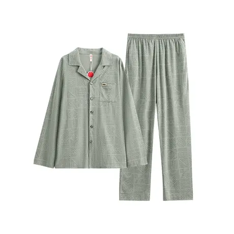 芬腾男士春秋季纯棉长袖开衫睡衣青年休闲宽松大码全棉家居服套装商品大图