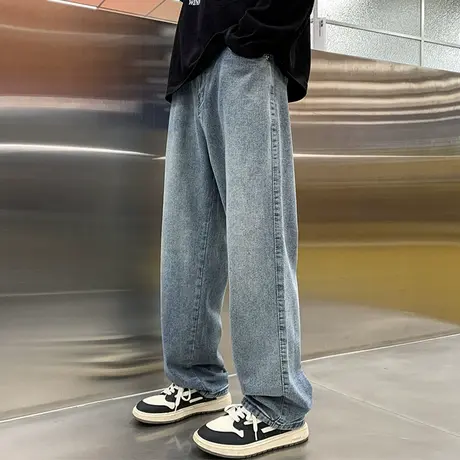 牛仔裤男夏季薄款美式复古宽松阔腿休闲长裤男士春秋高街直筒裤子商品大图