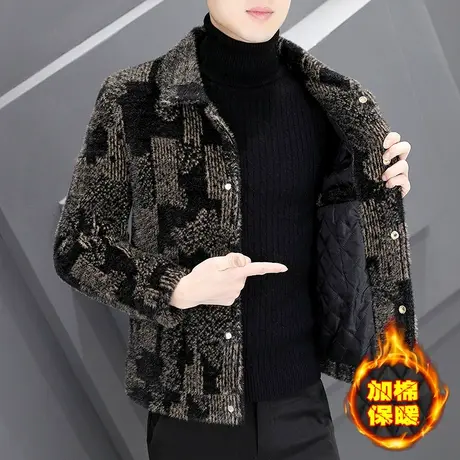 男士冬季加绒加厚貂绒外套潮流短款毛呢大衣高端男装翻领呢子夹克商品大图