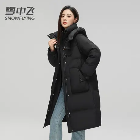 雪中飞羽绒服女款2023新款冬季长款过膝连帽韩版宽松加厚休闲外套图片