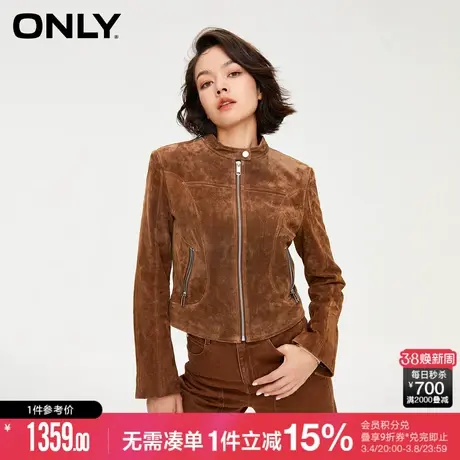 ONLY冬季通勤风时尚气质长袖圆领皮衣外套女商品大图
