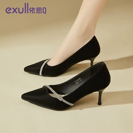 依思Q水钻扣带女鞋2024年春季新款英伦风细跟纯色气质女士高跟鞋图片