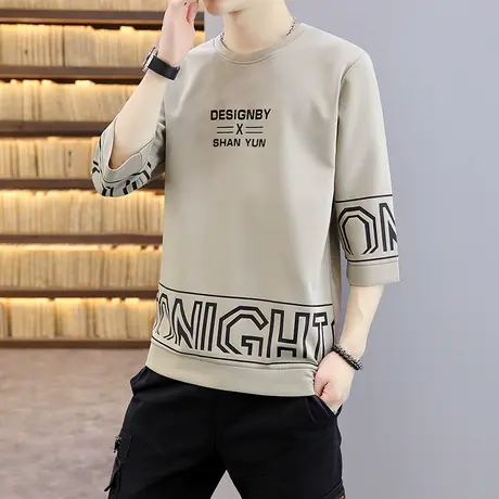 夏季新款短袖男士体恤韩版潮流宽松上衣ins潮牌时尚七分袖打底衫商品大图