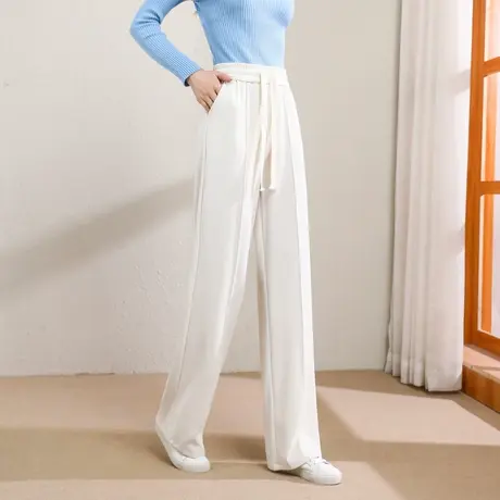 时尚百搭阔腿休闲长裤2022年夏季新款女士简约修身宽松高腰裤子商品大图