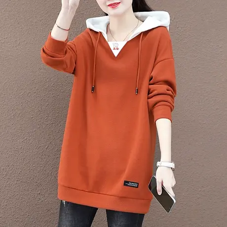 中长款连帽卫衣女2023春秋新款时尚韩版大码洋气休闲遮臀上衣外套图片