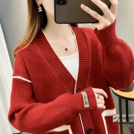 慵懒风毛衣厚开衫女外搭2022早秋新款洋气韩版宽松针织外套女春秋图片