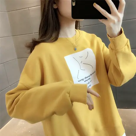 春季上衣圆领假两件卫衣女士2023年春秋装薄款新款宽松韩版潮ins商品大图