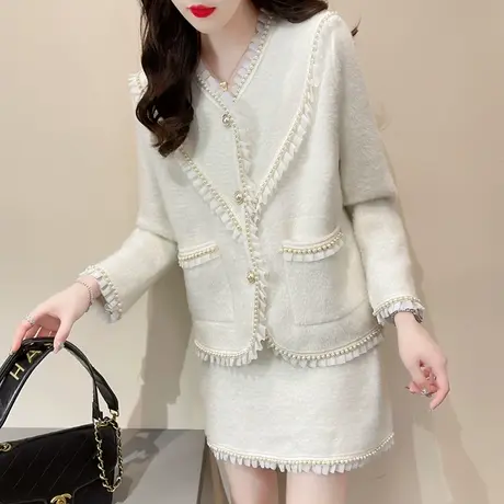 秋季新款2023网红小香风两件套针织开衫女短外套套装流行洋气爆款商品大图