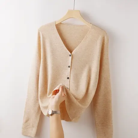 早秋羊毛衫女针织开衫新款外套细羊毛v领单排扣韩版长袖外搭上衣商品大图