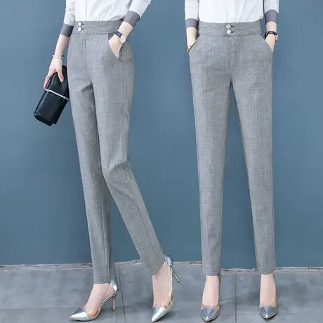 西装裤女2023春秋新款直筒宽松哈伦裤女士小西裤灰色高腰小脚长裤商品大图