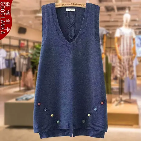 40-50岁中年胖妈妈秋装针织背心大码宽松洋气时尚V领外穿毛衣马甲商品大图