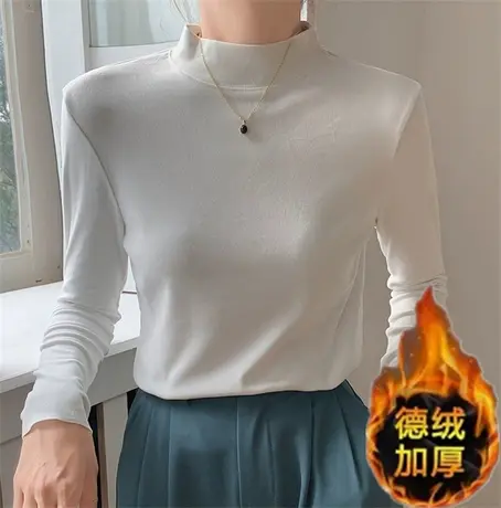 德绒打底衫女秋冬半高领2023年新款洋气磨毛内搭白色立领春秋上衣商品大图