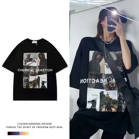 美式街头风t恤短袖宽松大码女装hiphop纯棉时尚别致设计感上衣夏商品大图