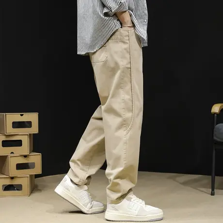 直筒休闲裤男士春秋款宽松阔腿大码秋季2023新款哈伦裤子男裤拼接商品大图