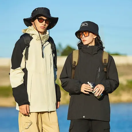 旅游冲锋衣女春秋薄款小个子潮牌登山服外套男款冬季三合一可拆卸商品大图