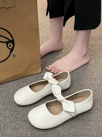 玛丽珍女鞋春秋平底单鞋2023年新款蝴蝶结配裙子豆豆鞋浅口开车鞋商品大图