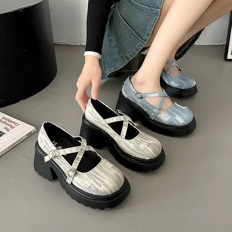 厚底玛丽珍鞋女2023春秋新款温柔配裙子单鞋粗跟高跟浅口增高单鞋商品大图