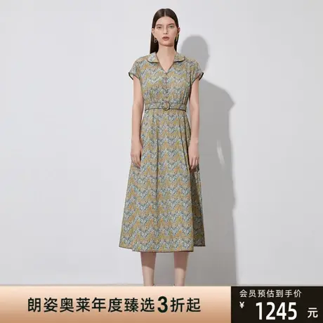 朗姿棉质翻领收腰植物印花通勤风女式连衣裙年夏季连衣裙图片
