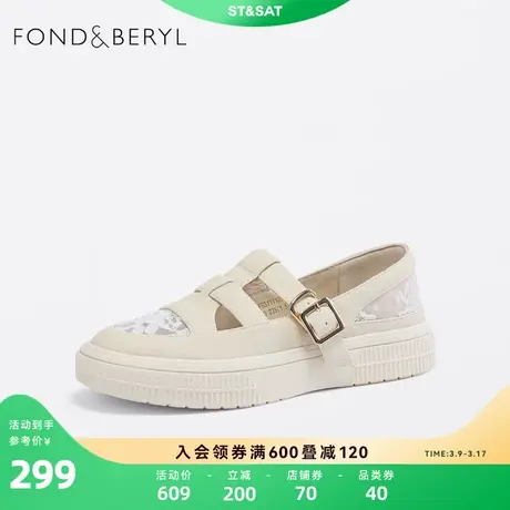 菲伯丽尔蕾丝渔夫鞋春秋新款搭扣厚底懒人鞋女鞋子FB31111039商品大图