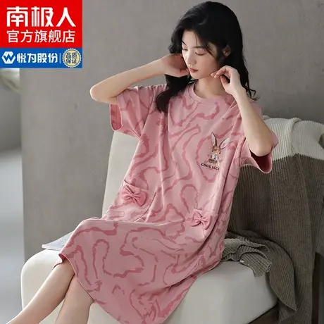 南极人睡裙女夏季纯棉短袖可爱中长裙2023年新款宽松薄款家居服QG商品大图