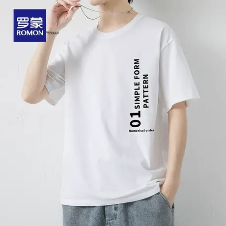 罗蒙男士纯棉短袖T恤夏季薄款潮牌圆领印花休闲半袖男装上衣服体t图片