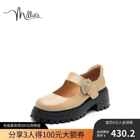 millie's妙丽秋季新款牛皮学院风厚底玛丽珍女单鞋7006ZCQ2图片