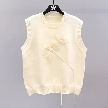 立体花朵针织马甲女早秋2023新款高级感外塔叠穿无袖毛衣马夹背心商品大图