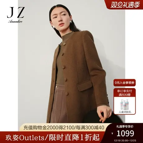 玖姿安娜蔻复古法式商务单排扣圆领一手长大衣外套女2023冬季新款商品大图